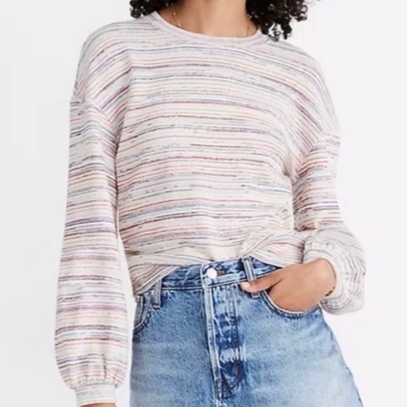 Madewell Sweaters - Madewell rainbow stripe bubble sleeve crop sweater medium